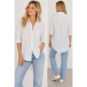 Frank & Eileen Grayson White Blue Windowpane Grid Button Up Shirt Size S